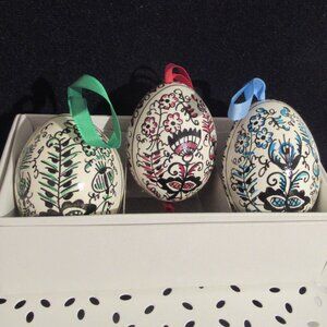 Set of 3 Czech Hand Painted Easter Egg Ornaments, Vintage, Praque
